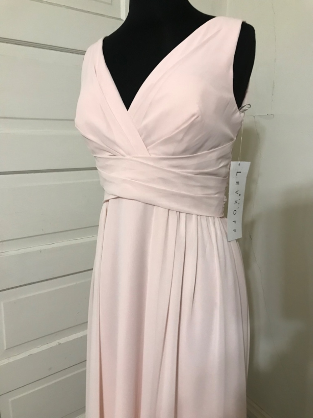 Bill Levkoff Blush Pink V-Neck Chiffon Bridesmaid Gown - Picture 2 of 4